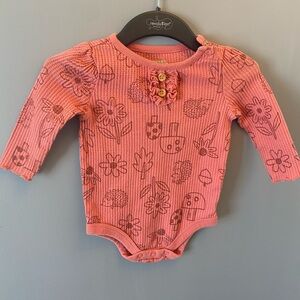 Garanimals Coral Pink Ribbed Floral & Mushroom Long Sleeve Bodysuit
